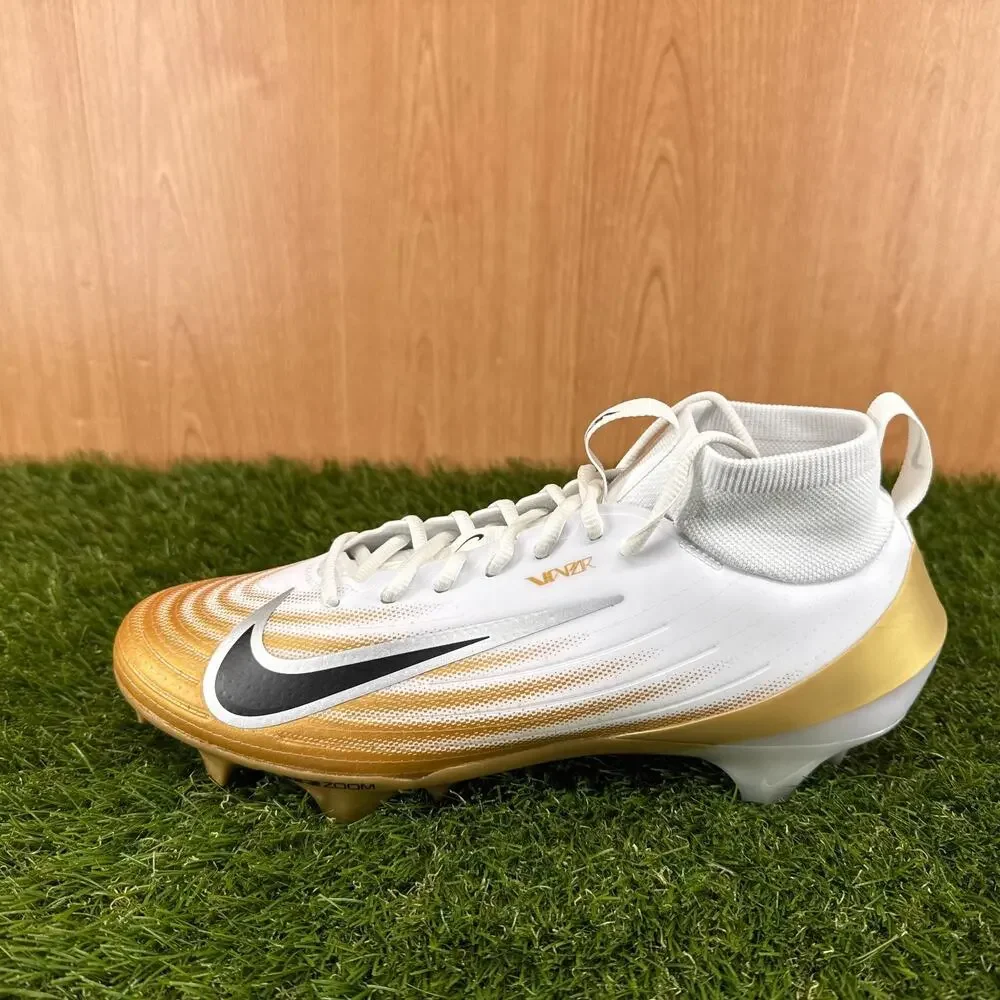 Nike Zoom Air Vapor Pro 1 White Metallic Gold Football Cleats FB3298-103 Sz 9.5